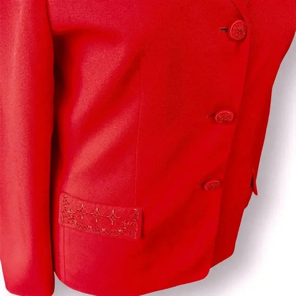 NYP Suits Vintage Blazer Buttoned Suit Jacket Size 14 Embroidered Beaded Red - Picture 8 of 15